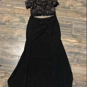 Elegant Black Lace Top and Skirt Set